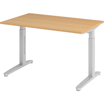 ANNY - Desk with C-foot frame, height adjustable 650 - 850 mm, width 1200 mm, beech / aluminium silver.