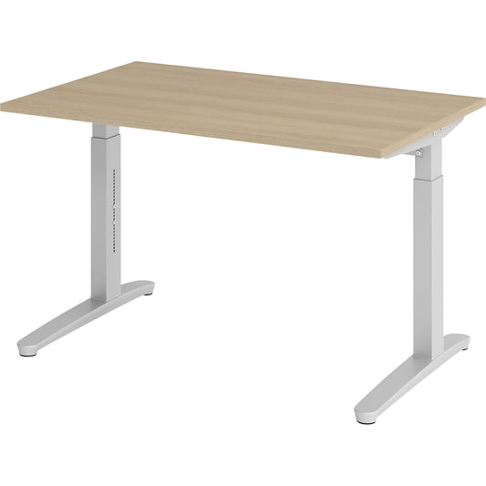ANNY - Desk with C-foot frame, height adjustable 650 - 850 mm, width 1200 mm, oak / aluminium silver.