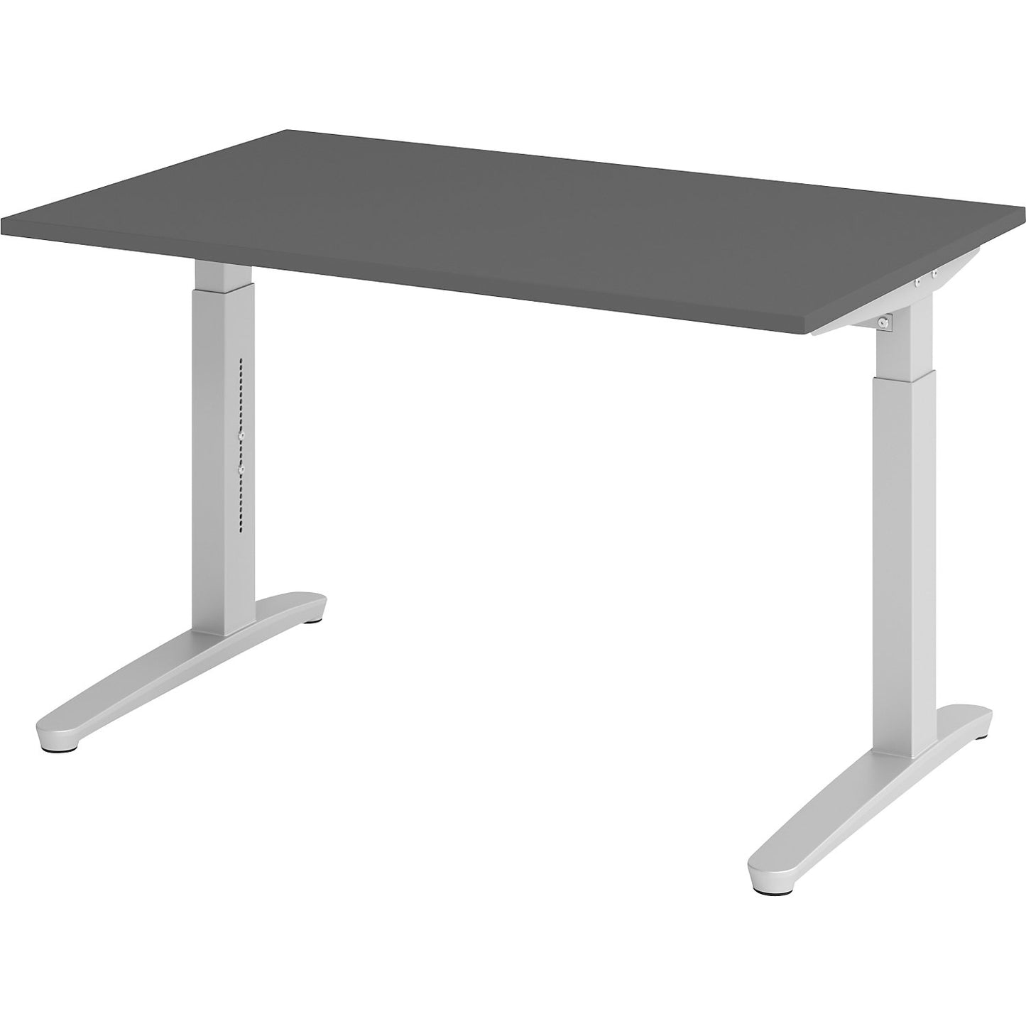 ANNY - Desk with C-foot frame, height adjustable 650 - 850 mm, width 1200 mm, graphite / aluminium silver.