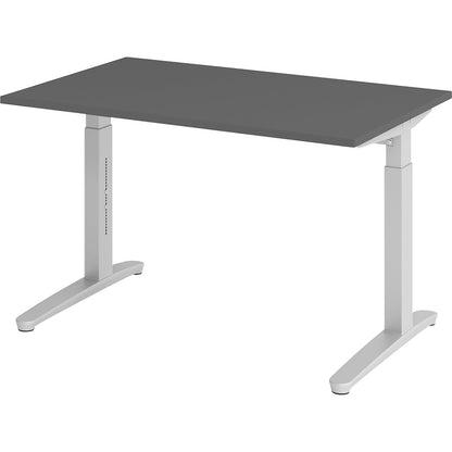 ANNY - Desk with C-foot frame, height adjustable 650 - 850 mm, width 1200 mm, graphite / aluminium silver.