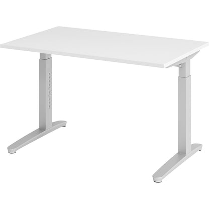ANNY - Desk with C-foot frame, height adjustable 650 - 850 mm, width 1200 mm, white / aluminium silver.