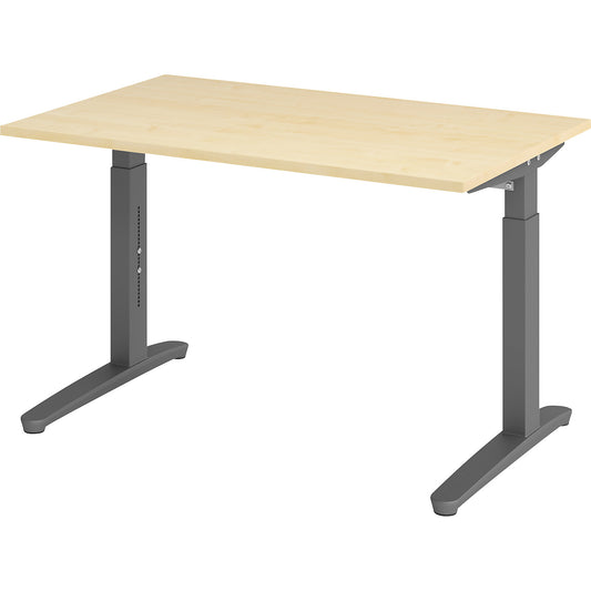 ANNY - Desk with C-foot frame, height adjustable 650 - 850 mm, width 1200 mm, maple finish / graphite.