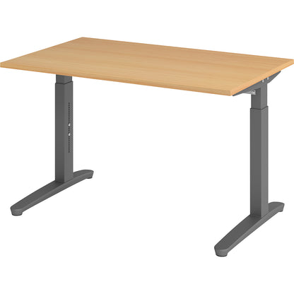 ANNY - Desk with C-foot frame, height adjustable 650 - 850 mm, width 1200 mm, beech / graphite.