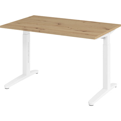 ANNY - Desk with C-foot frame, height adjustable 650 - 850 mm, width 1200 mm, knotty oak / white.