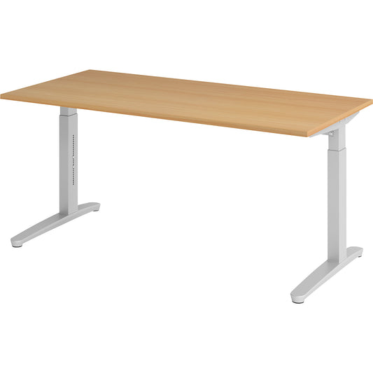 ANNY - Desk with C-foot frame, height adjustable 650 - 850 mm, width 1600 mm, beech / aluminium silver.