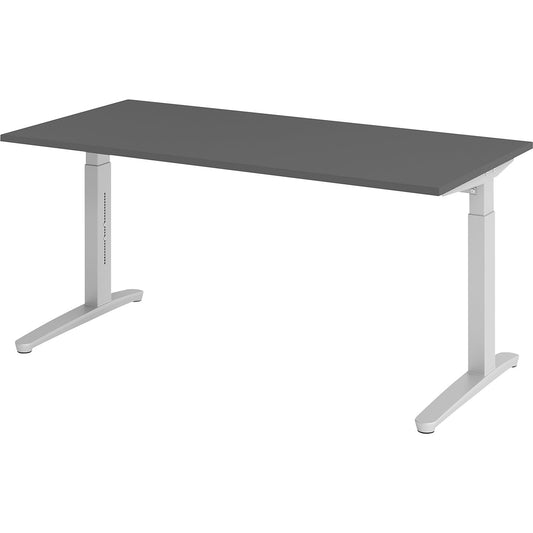 ANNY - Desk with C-foot frame, height adjustable 650 - 850 mm, width 1600 mm, graphite / aluminium silver.