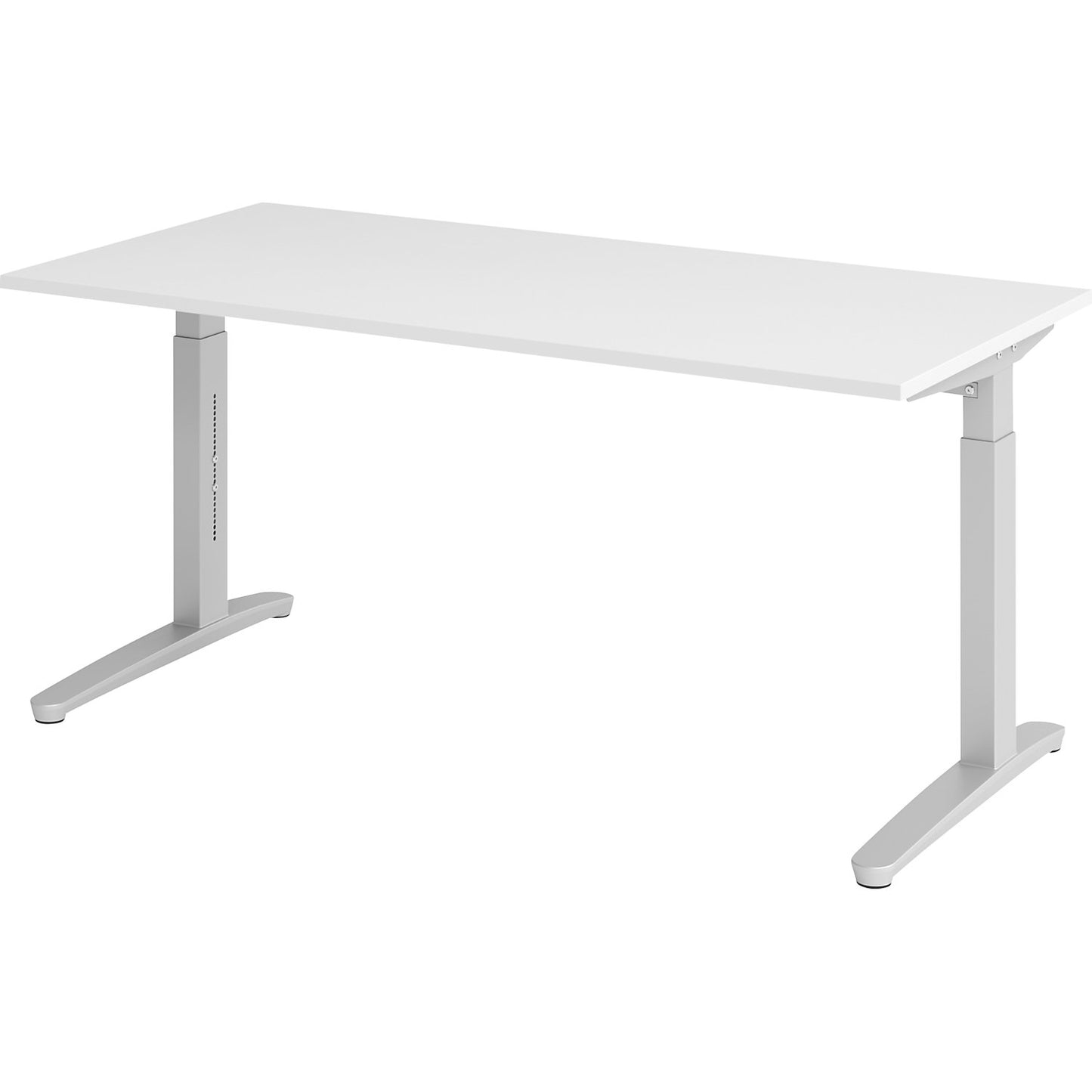 ANNY - Desk with C-foot frame, height adjustable 650 - 850 mm, width 1600 mm, white / aluminium silver.