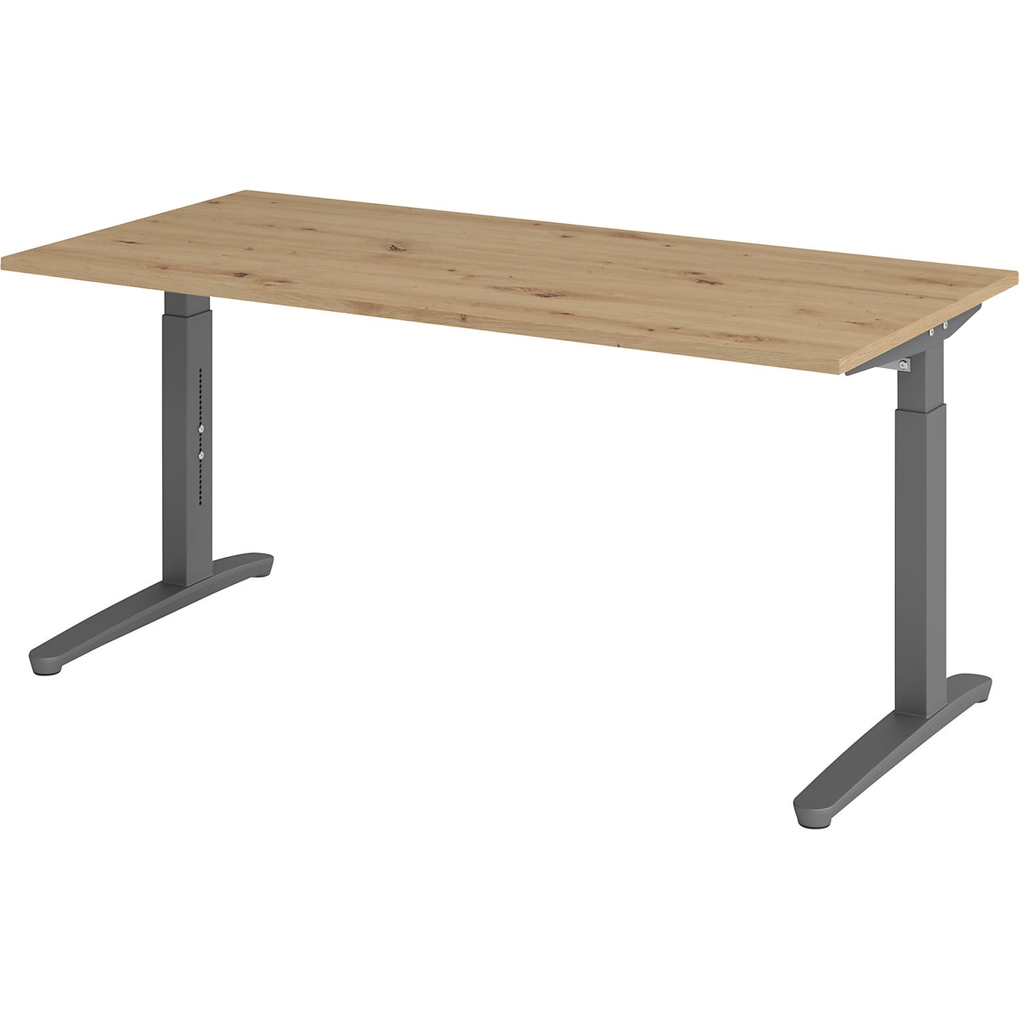 ANNY - Desk with C-foot frame, height adjustable 650 - 850 mm, width 1600 mm, knotty oak / graphite.