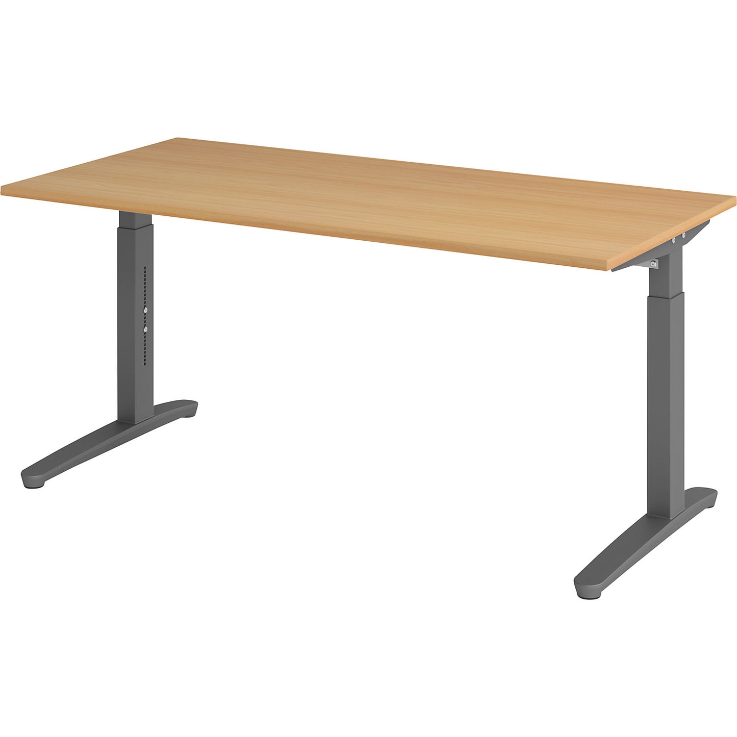 ANNY - Desk with C-foot frame, height adjustable 650 - 850 mm, width 1600 mm, beech / graphite.