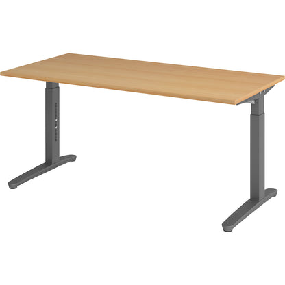 ANNY - Desk with C-foot frame, height adjustable 650 - 850 mm, width 1600 mm, beech / graphite.