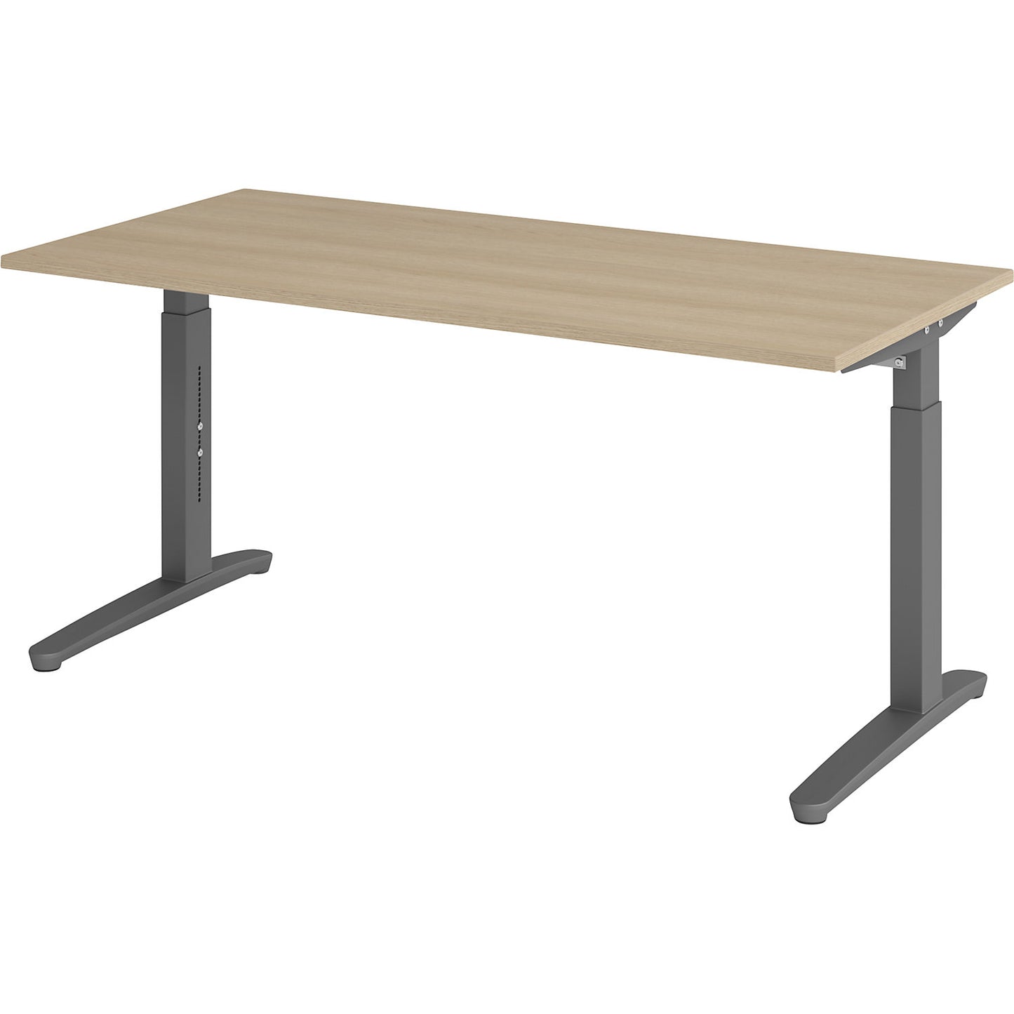 ANNY - Desk with C-foot frame, height adjustable 650 - 850 mm, width 1600 mm, oak / graphite.