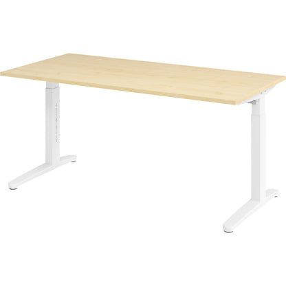 ANNY - Desk with C-foot frame, height adjustable 650 - 850 mm, width 1600 mm, maple finish / white.