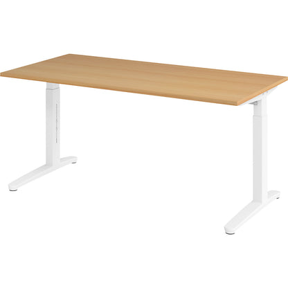 ANNY - Desk with C-foot frame, height adjustable 650 - 850 mm, width 1600 mm, beech / white.