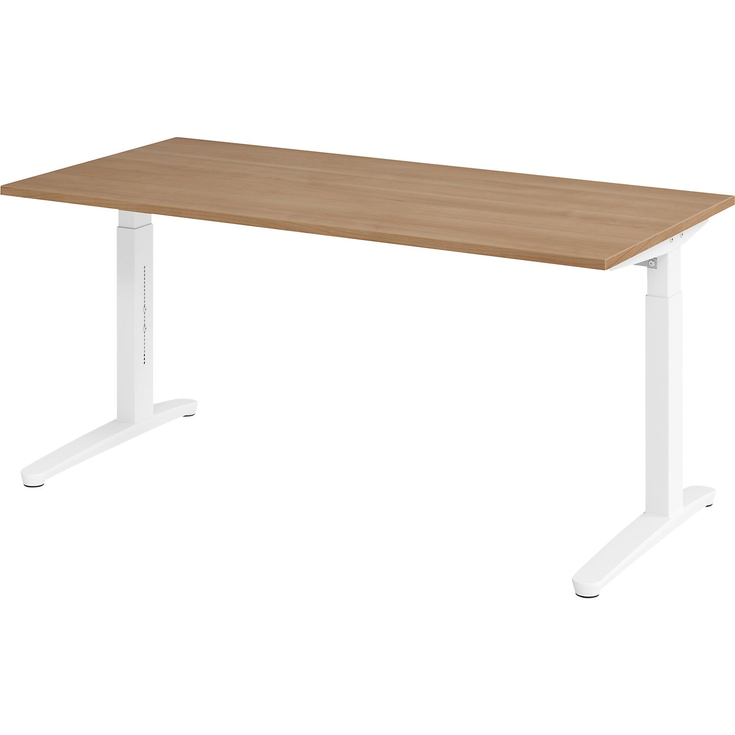 ANNY - Desk with C-foot frame, height adjustable 650 - 850 mm, width 1600 mm, walnut finish / white.