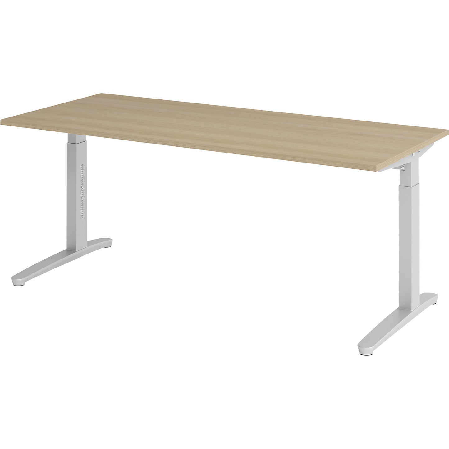 ANNY - Desk with C-foot frame, height adjustable 650 - 850 mm, width 1800 mm, oak / aluminium silver.