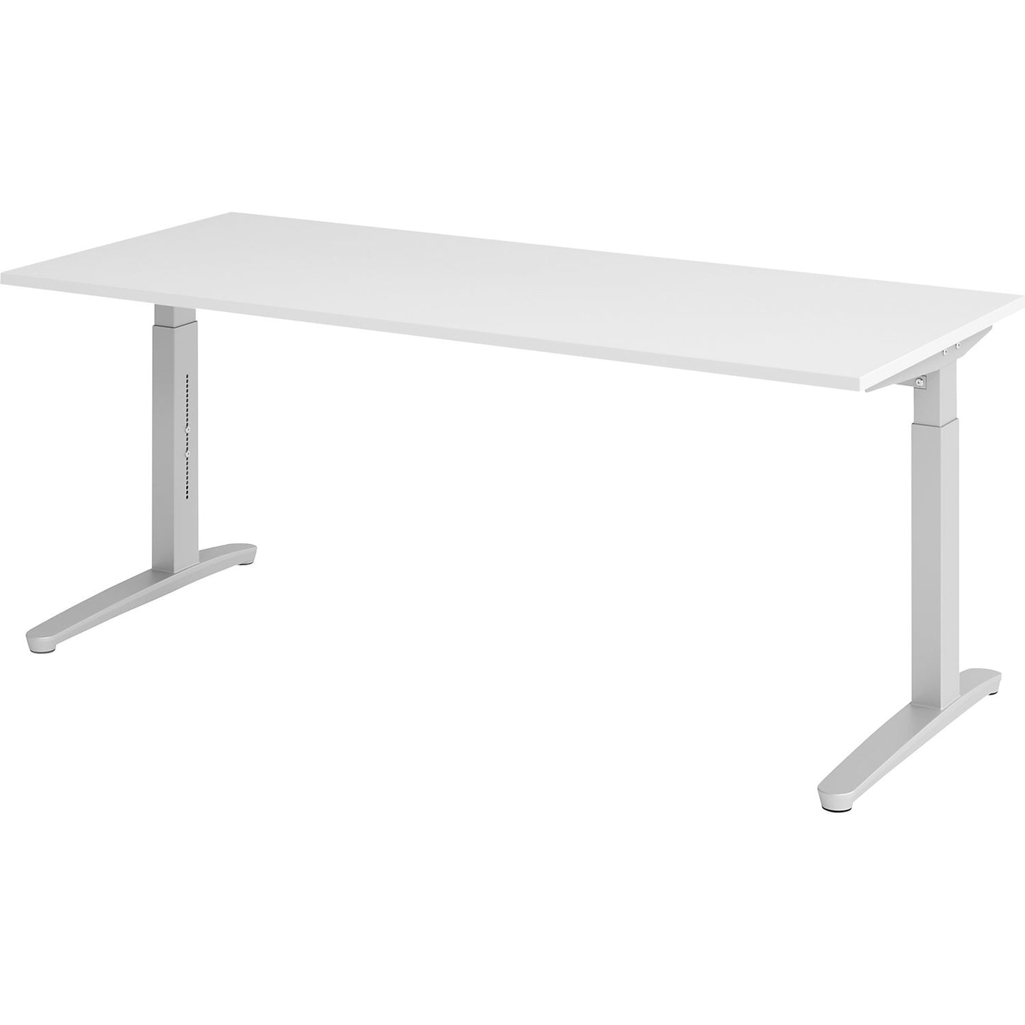 ANNY - Desk with C-foot frame, height adjustable 650 - 850 mm, width 1800 mm, white / aluminium silver.