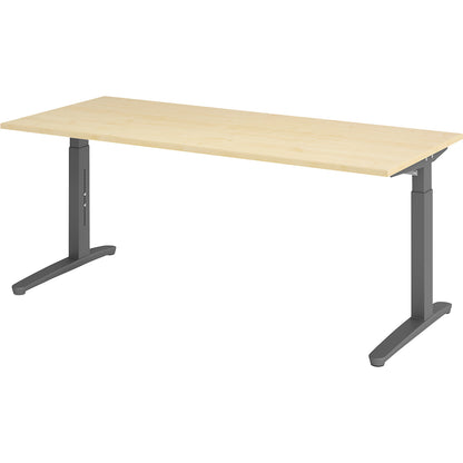 ANNY - Desk with C-foot frame, height adjustable 650 - 850 mm, width 1800 mm, maple finish / graphite.