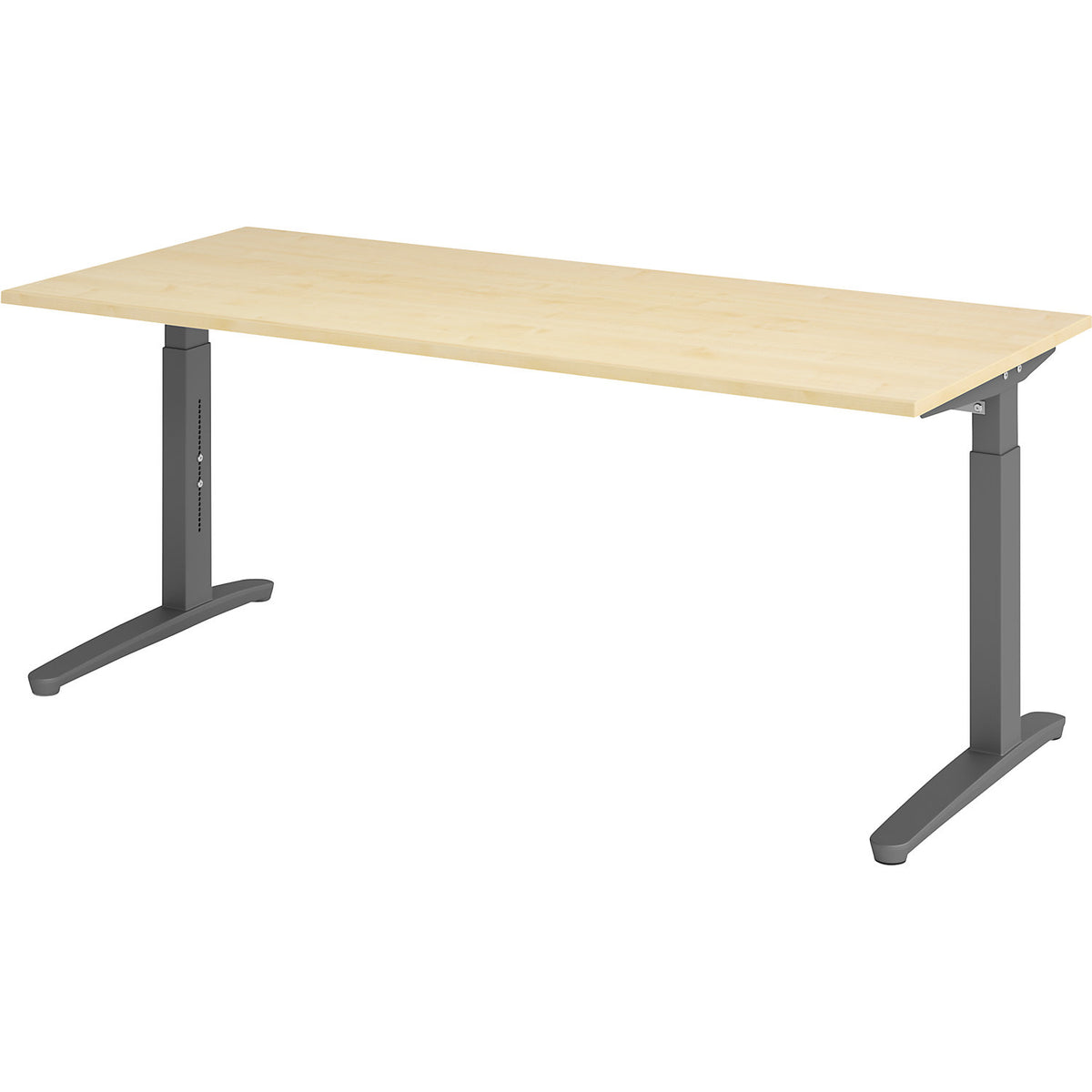 ANNY - Desk with C-foot frame, height adjustable 650 - 850 mm, width 1800 mm, maple finish / graphite.