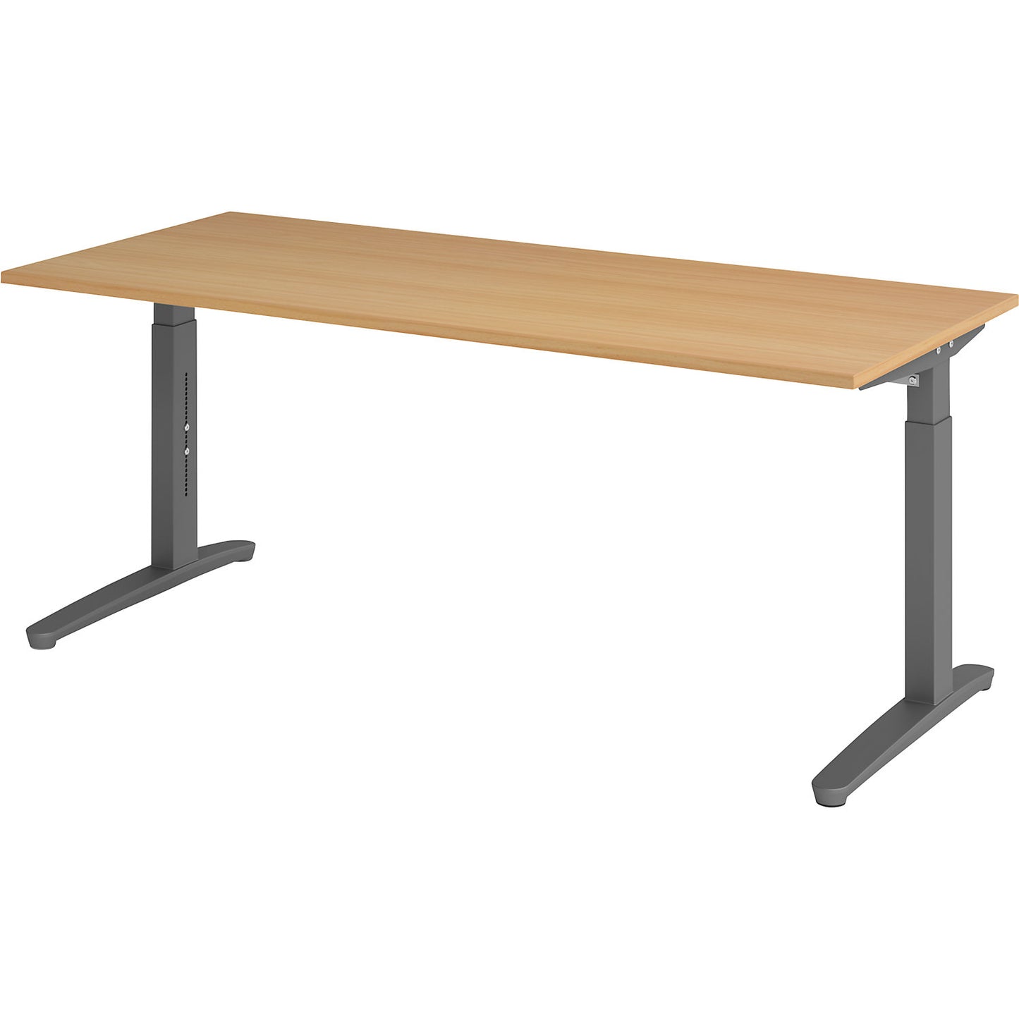 ANNY - Desk with C-foot frame, height adjustable 650 - 850 mm, width 1800 mm, beech / graphite.