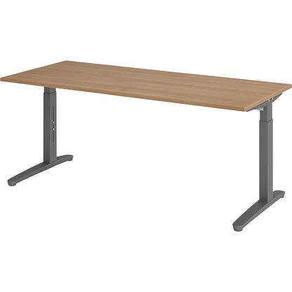 ANNY - Desk with C-foot frame, height adjustable 650 - 850 mm, width 1800 mm, walnut finish / graphite.