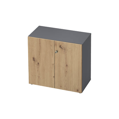 Filing cupboard, hinged doors, 1 shelf, graphite / knotty oak.