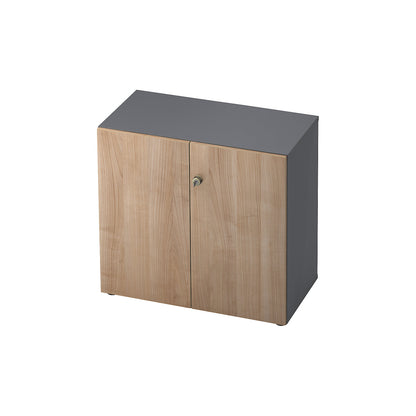 Filing cupboard, hinged doors, 1 shelf, graphite / walnut finish.