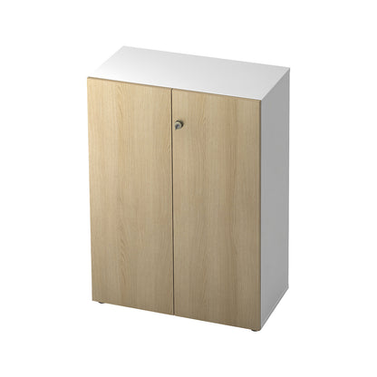 Filing cupboard, hinged doors, 2 shelves, white / oak.