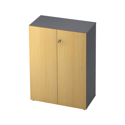 Filing cupboard, hinged doors, 2 shelves, graphite / beech.