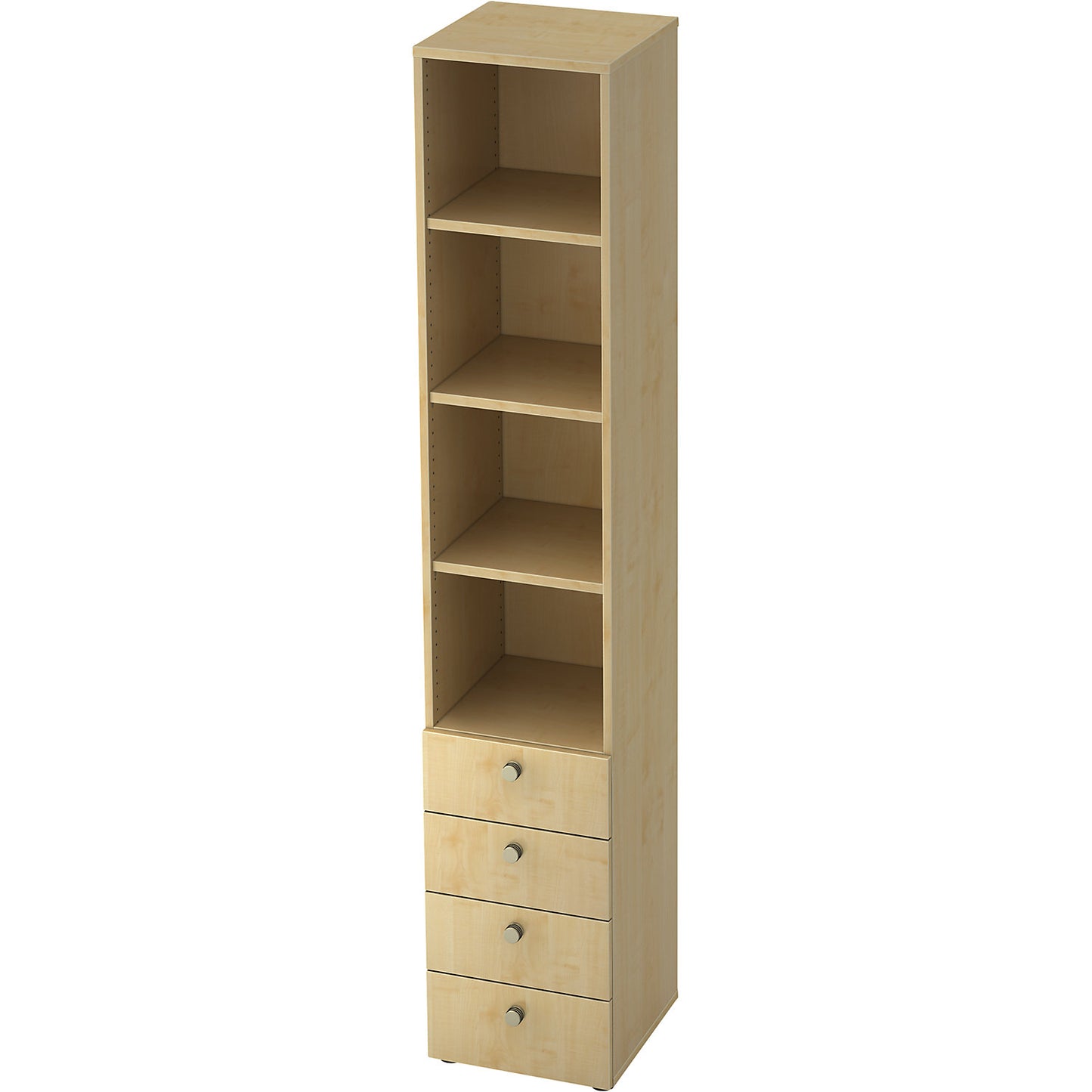 Combination cupboards, 3 shelves, 4 drawers, maple finish / maple finish.