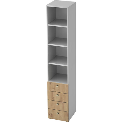 Combination cupboards, 3 shelves, 4 drawers, white / knotty oak.