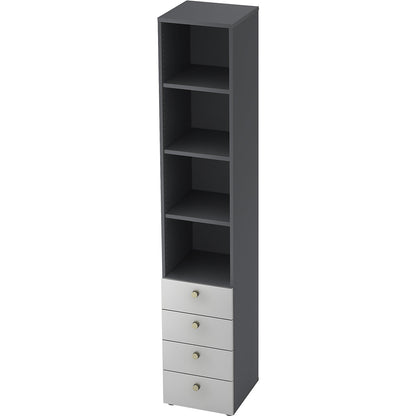 Combination cupboards, 3 shelves, 4 drawers, graphite / aluminium silver.