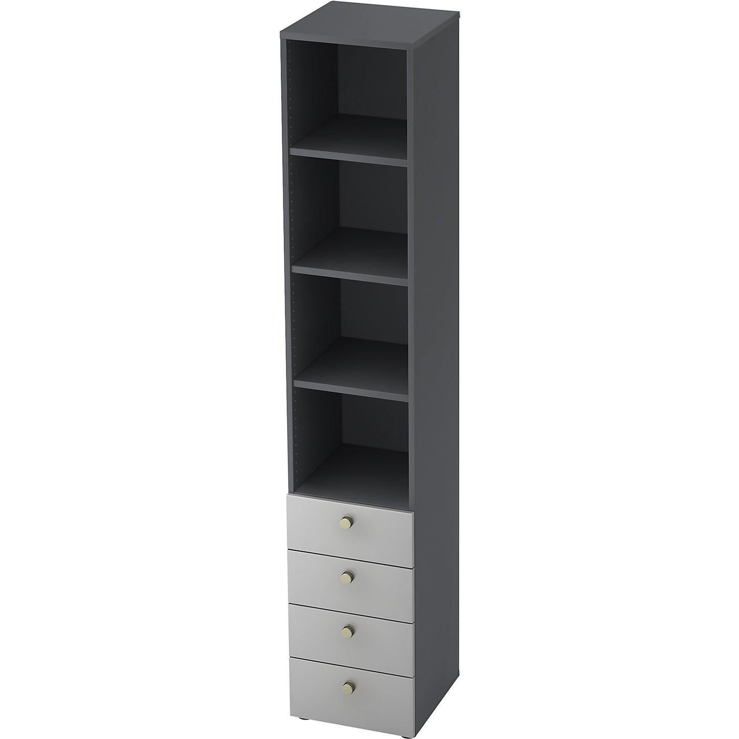 Combination cupboards, 3 shelves, 4 drawers, graphite / light grey.