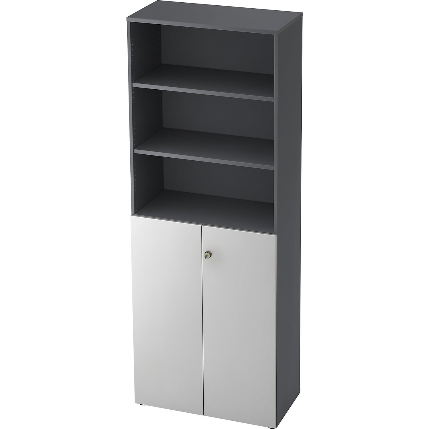 Combination cupboards, 5 shelves, 2 hinged doors, graphite / aluminium silver.