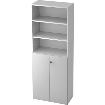 Combination cupboards, 5 shelves, 2 hinged doors, white / aluminium silver.