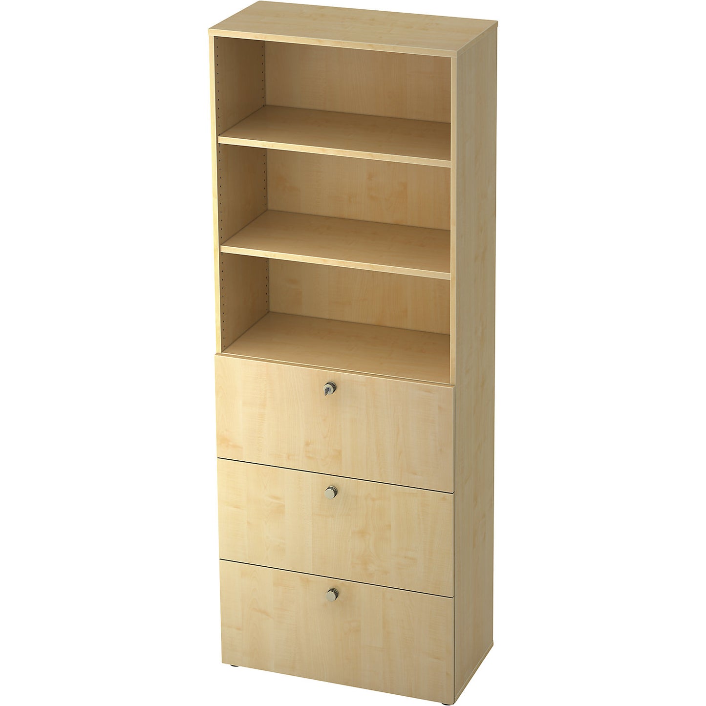 Combination cupboards, 2 shelves, 3 suspension file drawers, maple finish / maple finish.