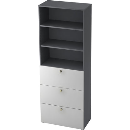 Combination cupboards, 2 shelves, 3 suspension file drawers, graphite / aluminium silver.