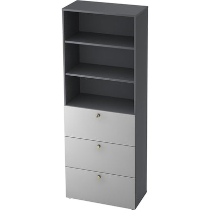 Combination cupboards, 2 shelves, 3 suspension file drawers, graphite / light grey.