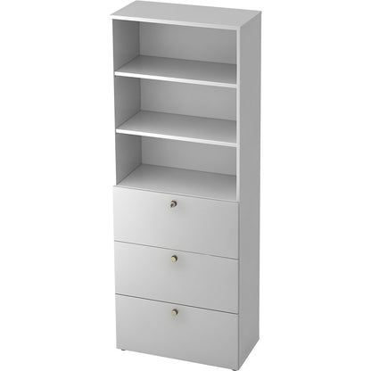 Combination cupboards, 2 shelves, 3 suspension file drawers, white / aluminium silver.