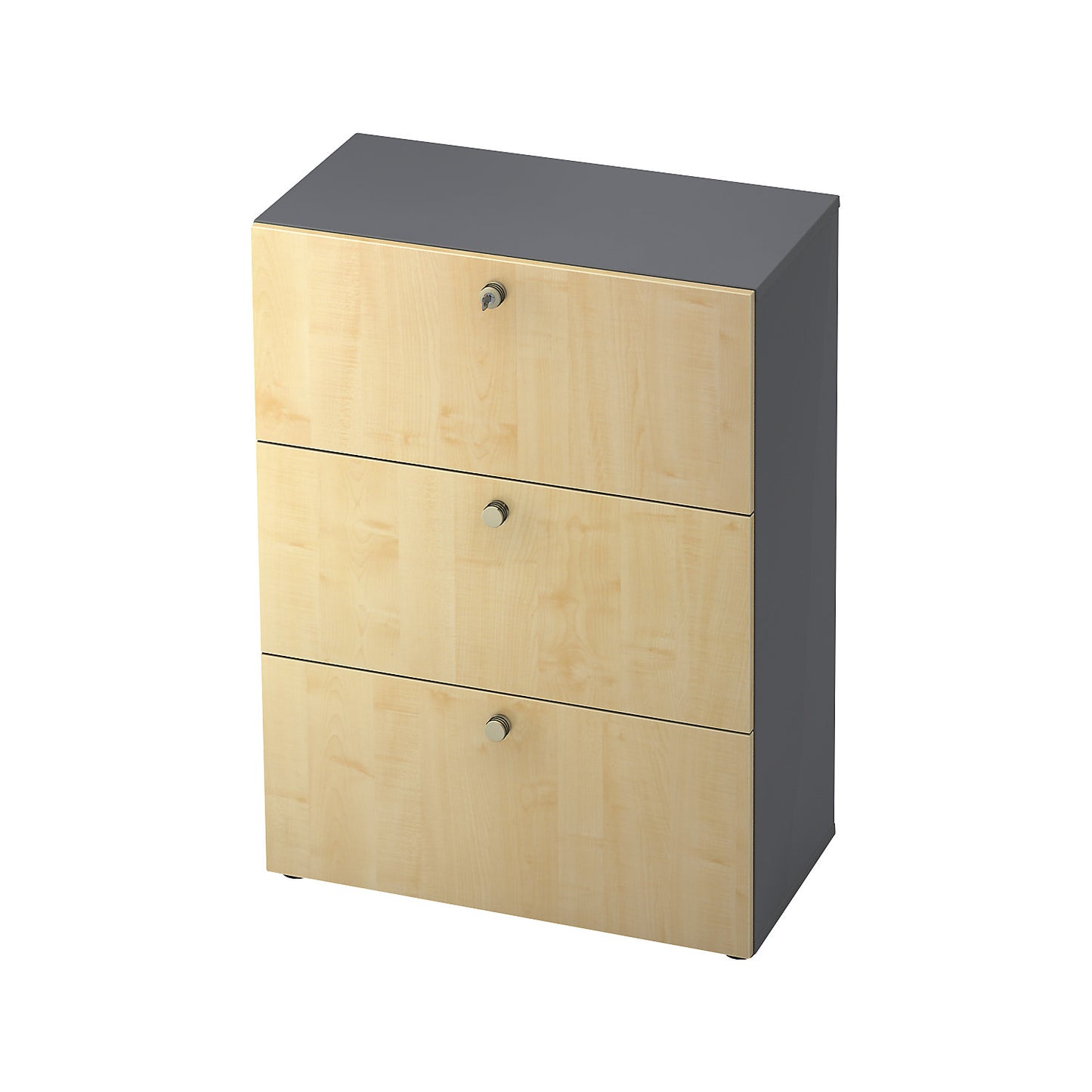 Suspension file cabinet, HxWxD 1100 x 800 x 420 mm, graphite / maple finish.