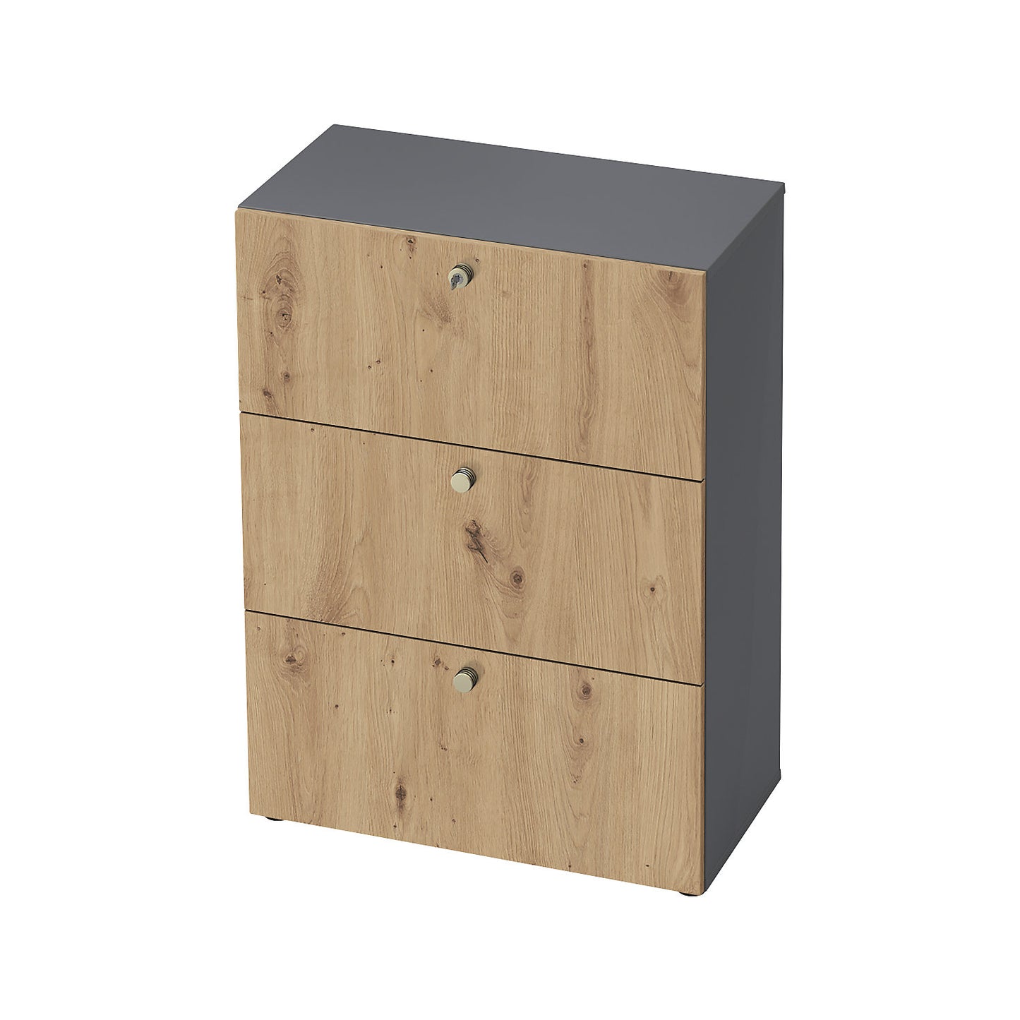 Suspension file cabinet, HxWxD 1100 x 800 x 420 mm, graphite / knotty oak.