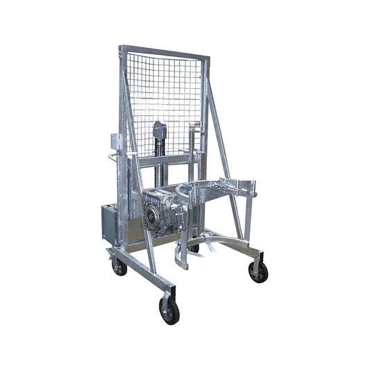 Liftomat L/E drum lifting and tilting unit, lifting height 1100 mm, max. load 350 kg, zinc plated.