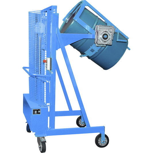 Liftomat L/E drum lifting and tilting unit, lifting height 1100 mm, max. load 350 kg, light blue.