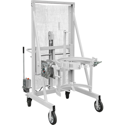 Liftomat L/M drum lifting and tilting unit, lifting height 1100 mm, max. load 350 kg, zinc plated.