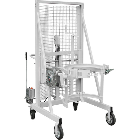 Liftomat L/M drum lifting and tilting unit, lifting height 1100 mm, max. load 350 kg, zinc plated.