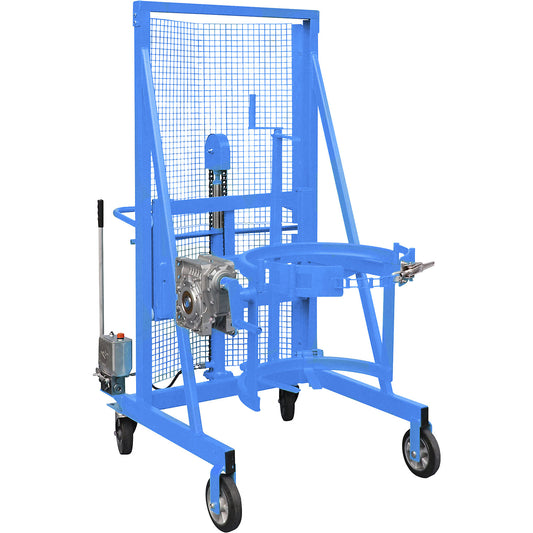 Liftomat L/M drum lifting and tilting unit, lifting height 1100 mm, max. load 350 kg, light blue.