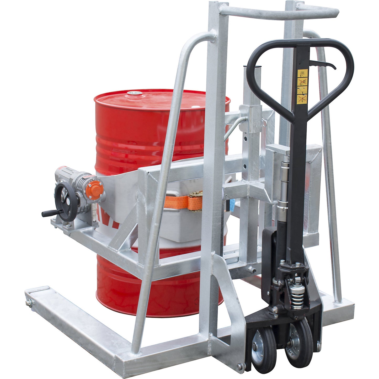FHR 600 F drum mover, with prism and tension strap, lifting height 600 mm, zinc plated.
