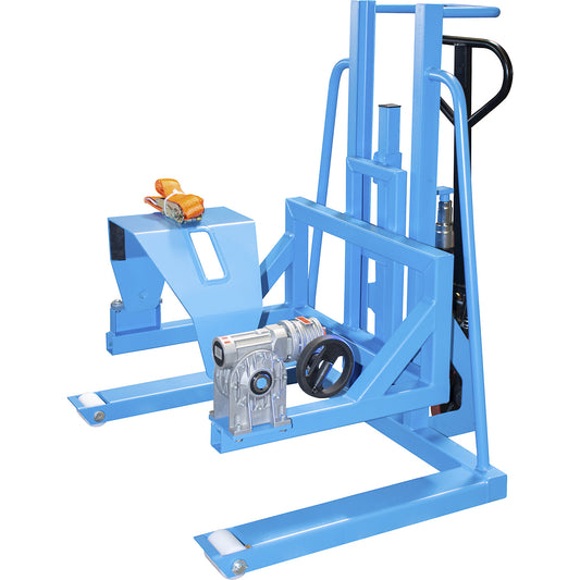 FHR 600 F drum mover, with prism and tension strap, lifting height 600 mm, light blue.