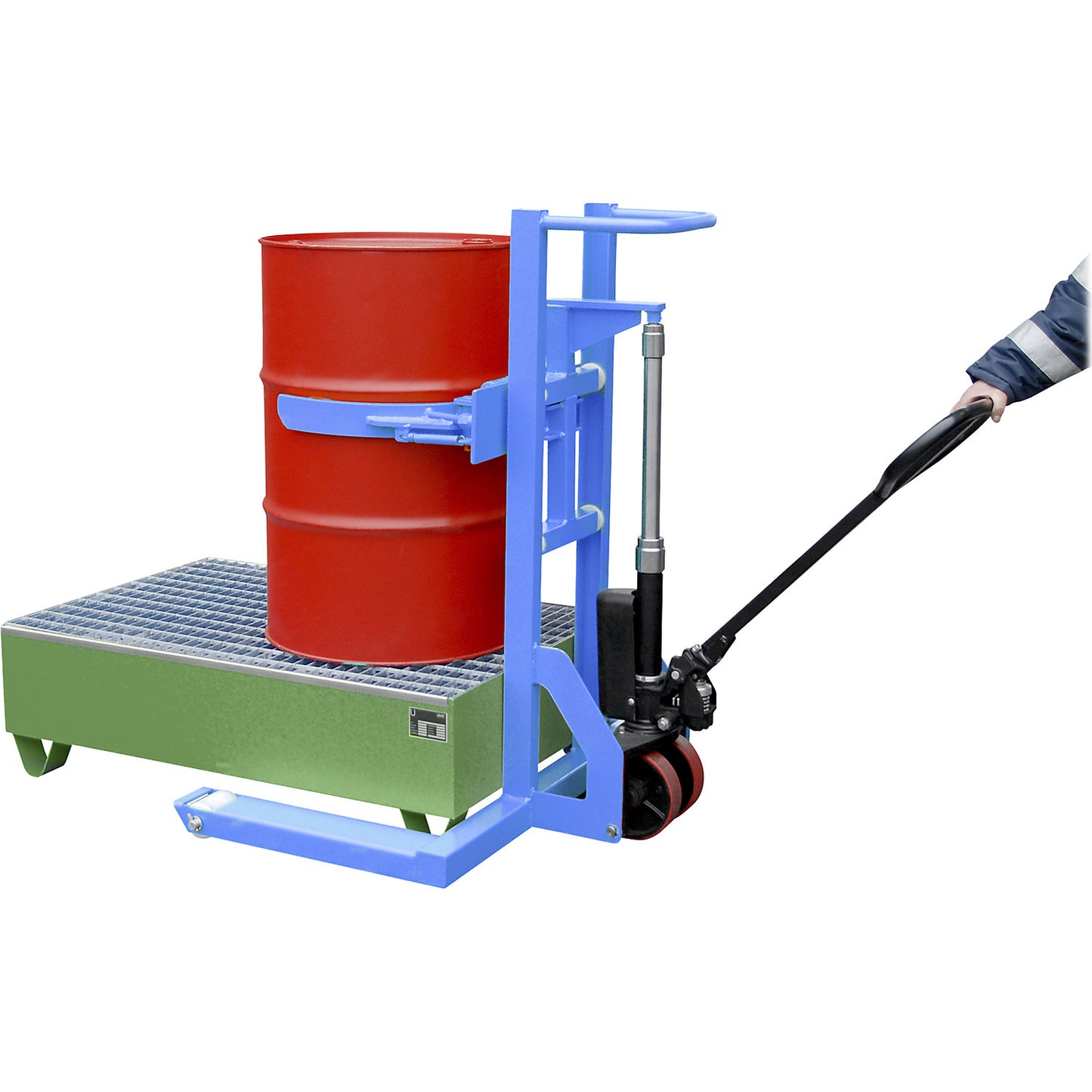 FHR 600 K drum mover, with drum clamp, lifting height 600 mm, light blue.