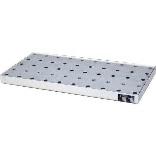 Small container tray, made of stainless steel, capacity 15 l, with perforated stainless steel grate.