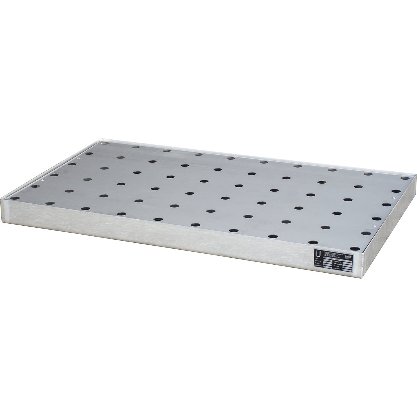 Small container tray, made of stainless steel, capacity 27 l, with perforated stainless steel grate.